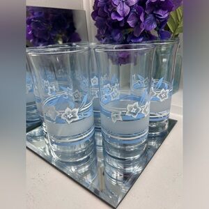 Set of 6 VTG Libbey misty blue arbor floral glasses